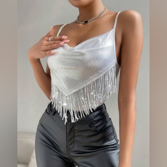 Women's Diamond Decorated Spaghetti Strap Tank Top - Picture 3 of 6